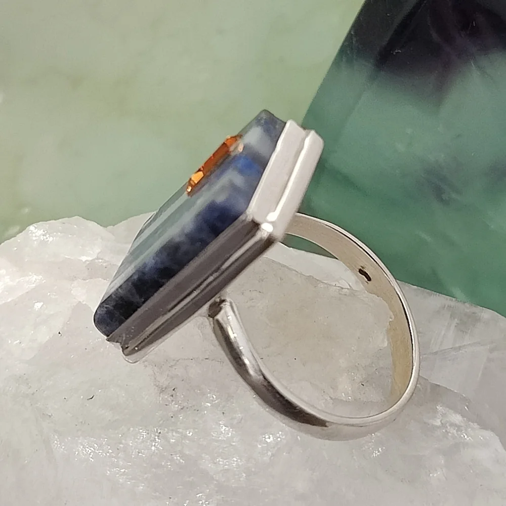 Natural Lapis Lazuli, Pearl & Citrine Ring .925 sz 9 - Picture 9 of 12